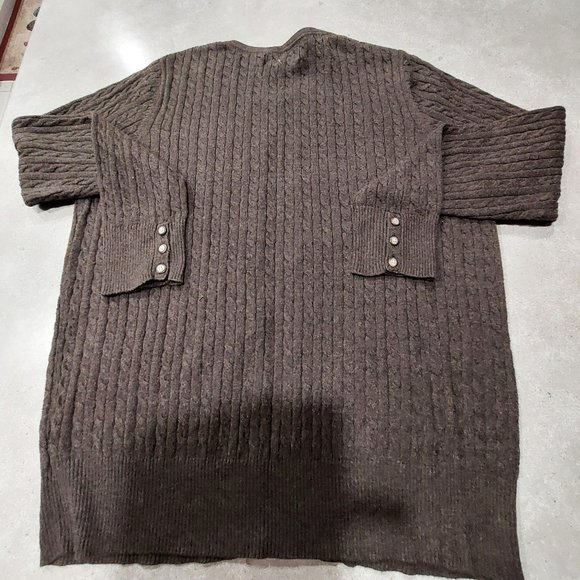 VINTAGE EDDIE BAUER Women's Chocolate Brown Cable Knit Button Down Sweater XL - Picture 2 of 10